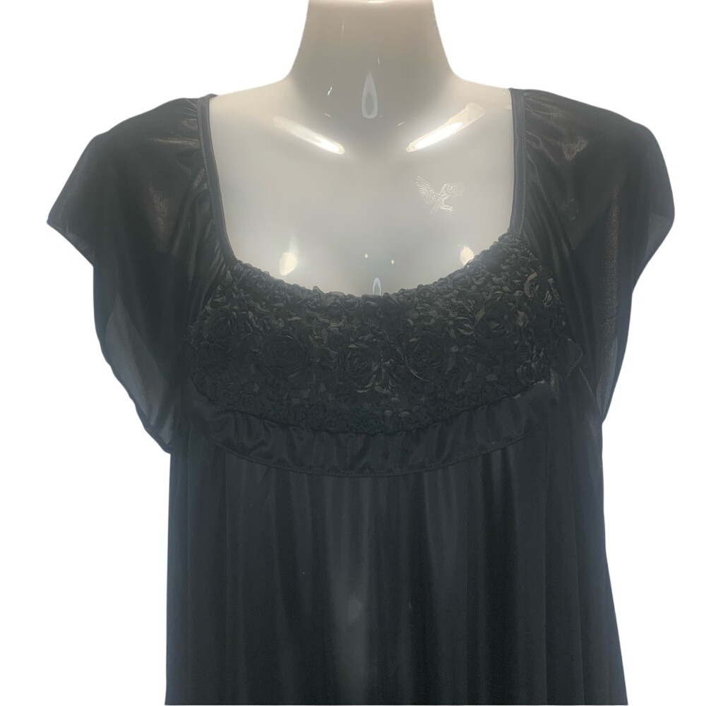 EZI Women's‎ XL Black Nightgown Valentine's Day Dainty Ruffle Sleepwear Pajamas